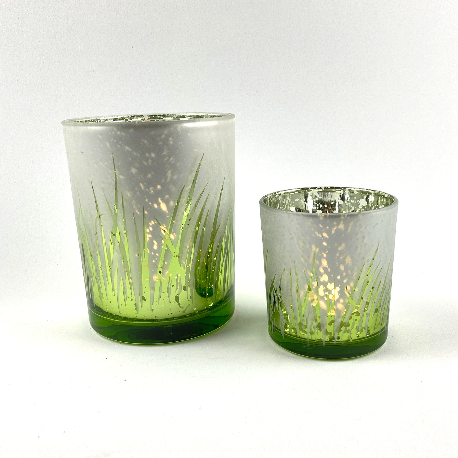 Windlicht-Set 2, Motiv Green Gras klein und groß | Hirtreiter Glaskunst