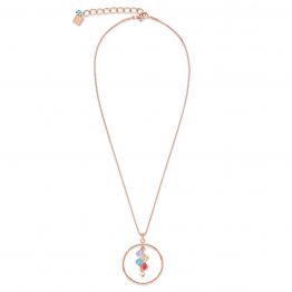 Halskette Edelstahl Ring roségold-farben, bunte Kristalle