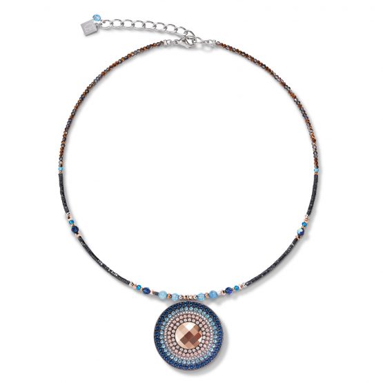 Halskette, Amulett in Blau- und Brauntönen mit Swarovski-Kristallen