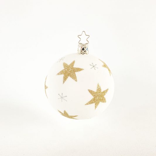Christbaumkugel weiß-matt, mit handgemalten silber und Champagner-farbenen Sternen