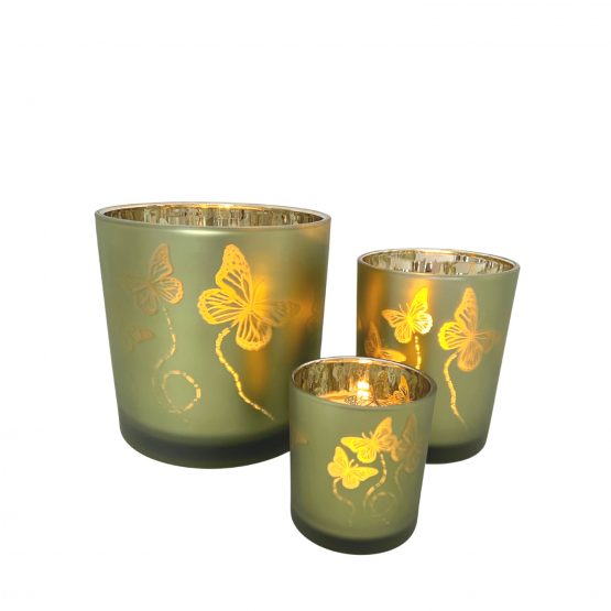 Teelichter Butterflys grün/gold