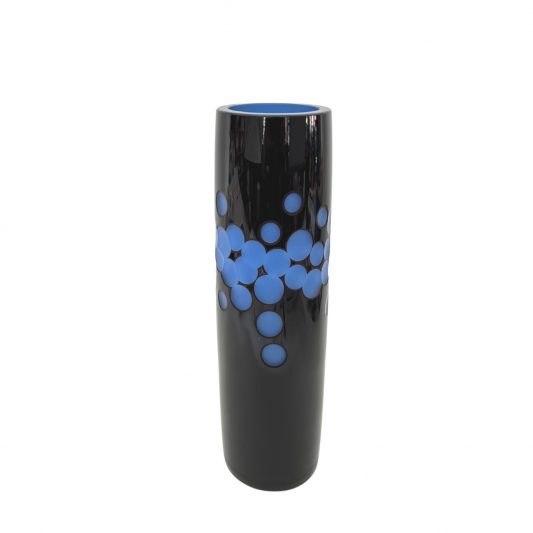 Kugelschliff Vase außen Rubinglas, innen delftblau