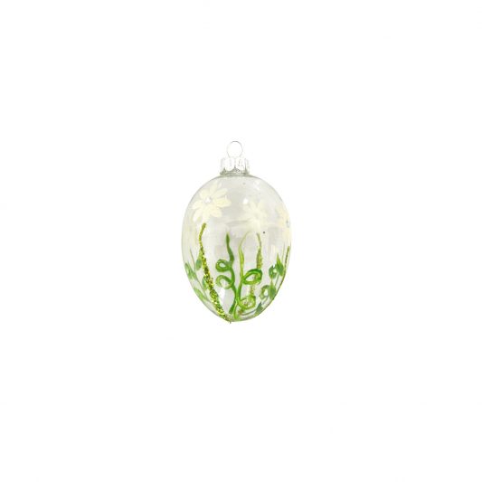 Glas Ei mit Blüten in grün weiß