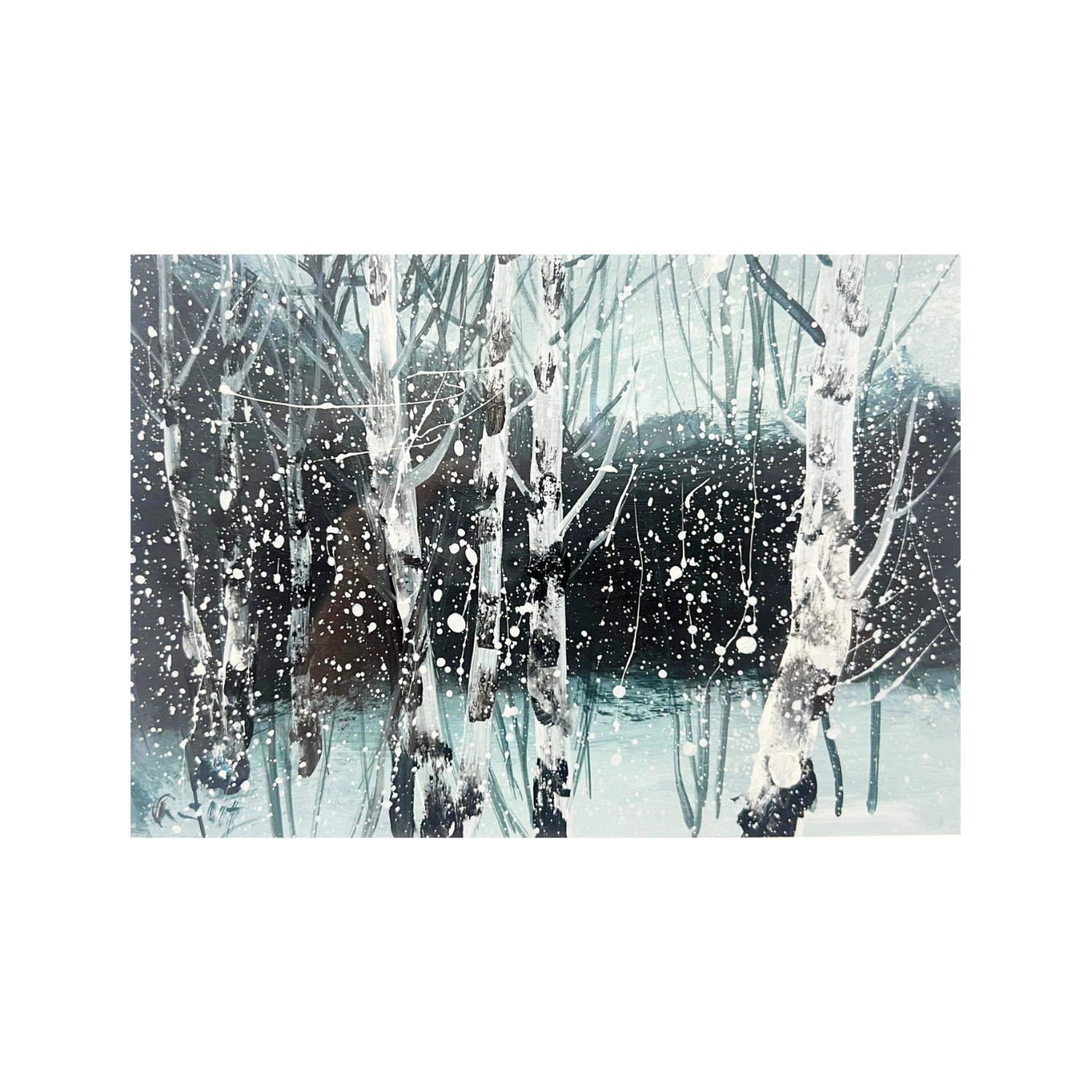 Birken im Schneegestöber Nahaufnahme