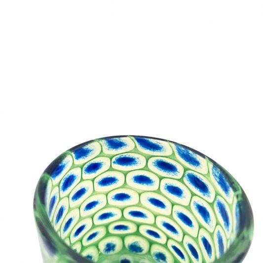 kleiner Pfauenauge Topf, Vase blau grün nah