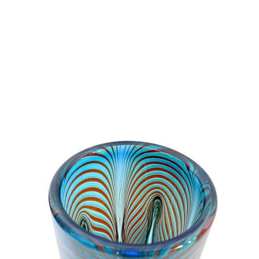 Kammzug Technik Vase rot blau von oben