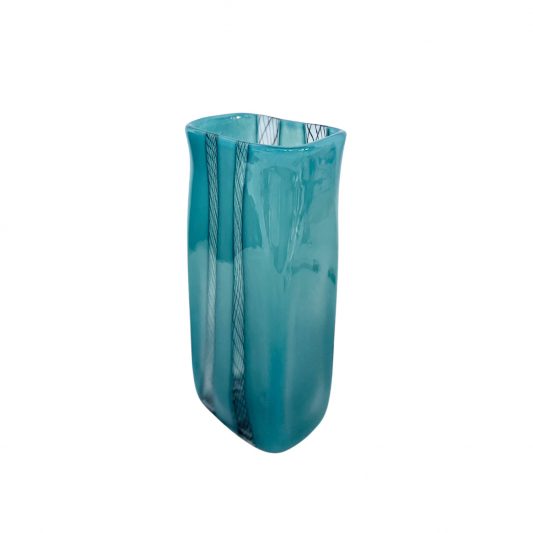 Vase eckig Netzband taubenblau seitlich