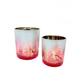 Teelichtgläser Trees frosty rosa